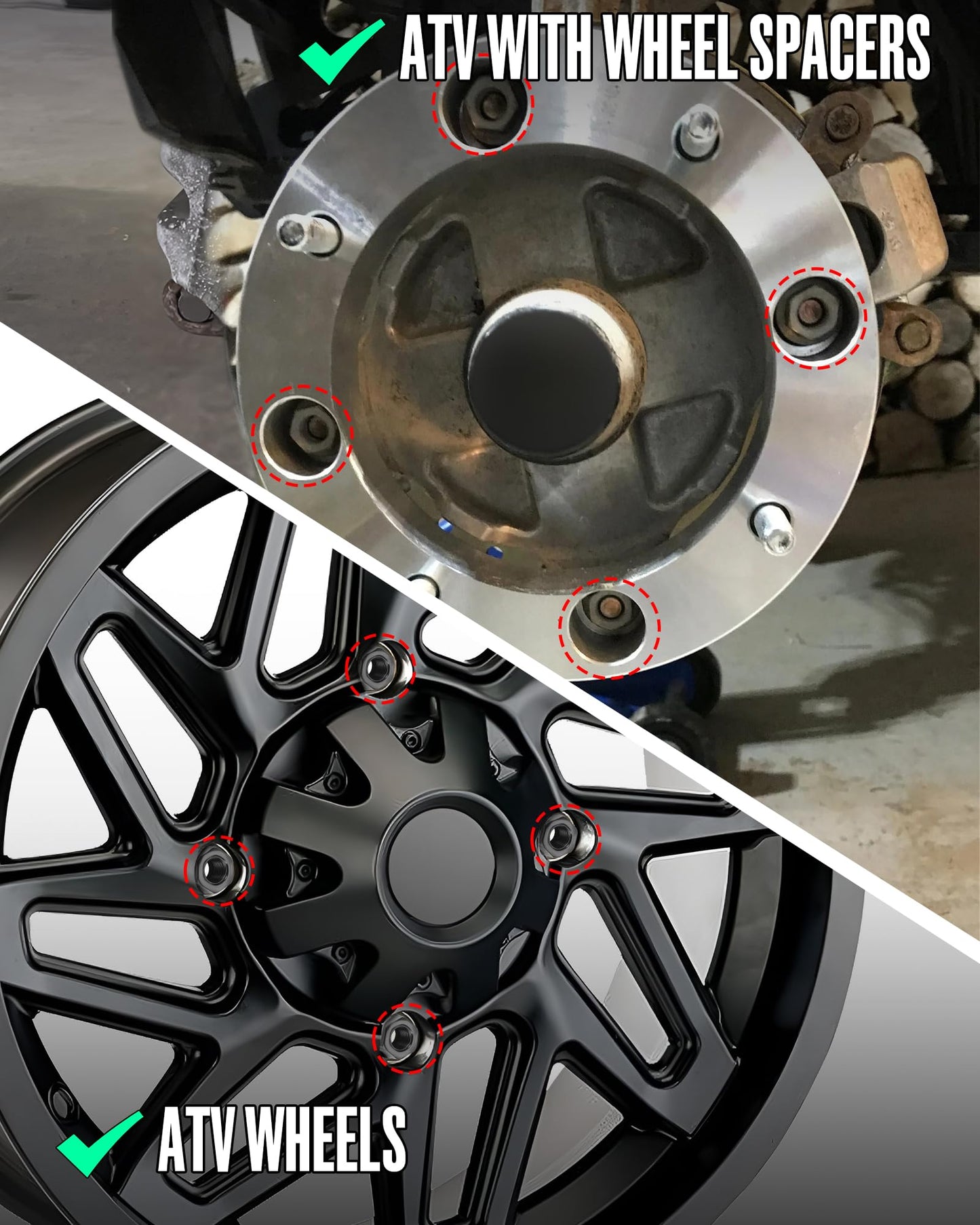 M10x1.25 Open End Lug Nuts Fit for Honda Rancher Foreman, 16pcs 10x1.25 One-Piece Design Lugnuts for Can-Am Commander Maverick, Black ATV Lug Nuts for Kawasaki Mule Brute Force Polaris Sportsman