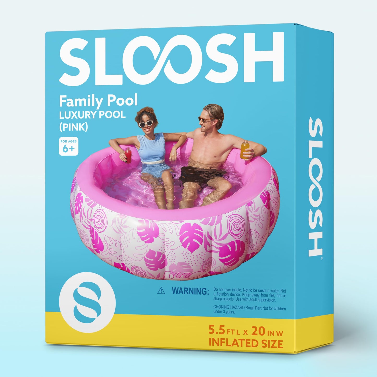 SLOOSH Inflatable Swimming Pool,5.5ft x 20 Inch Full-Sized Blow Up Durable Thickened Luxury Above Ground Family Pool with Comfortable Backrest for Summer Water Party Backyard Garden Lawn,Pink