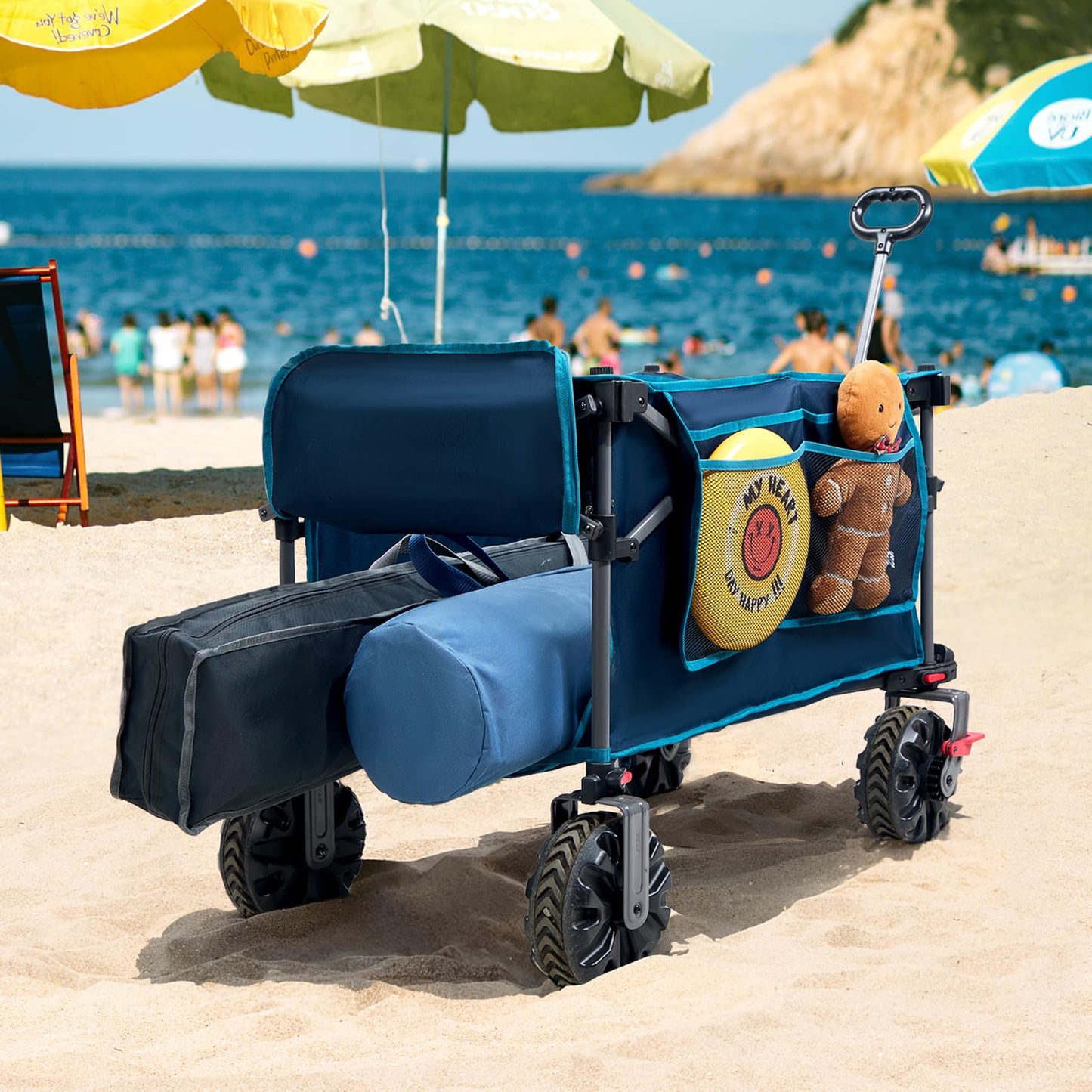 Portal 350L Collapsible Wagon Cart with Removable Canopy, 270LB Folding Utility Cart with Rear Door for Pet, Camping, Beach, and Outdoor Adventures