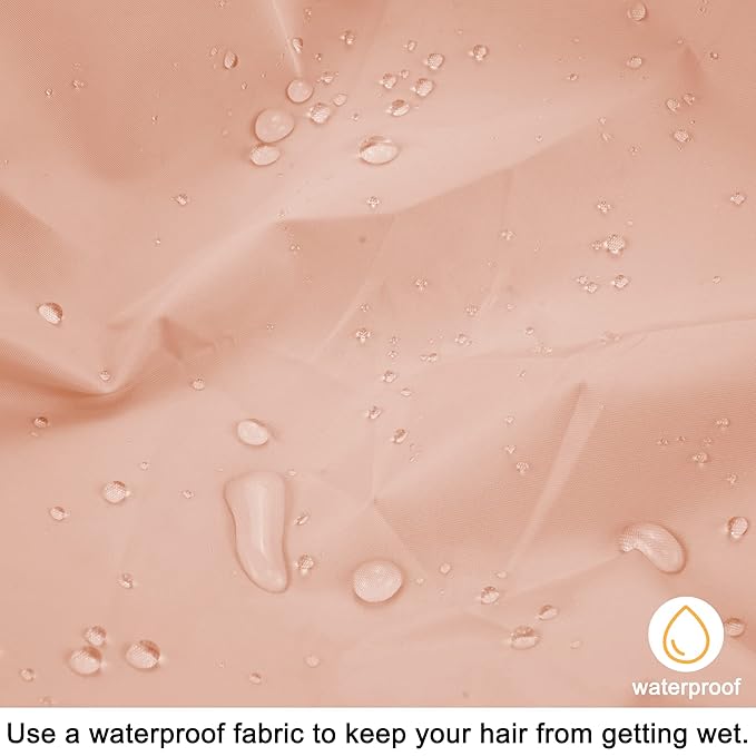 Reusable Shower Cap for Women, Large Waterproof Shower Bonnet with Elastic Band, Washable Bath Hair Cap for Long, Curly Hair, Braids, Daily Shower, Home Spa, Travel(Pink&Beige)