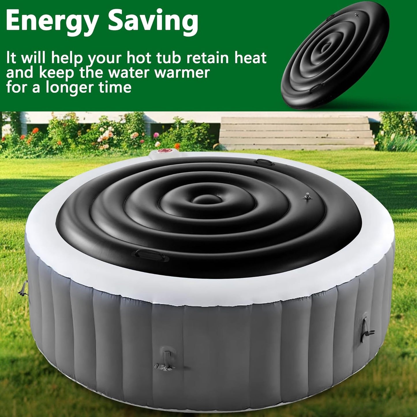 Tlswshsy 4.5 Ft Inflatable Hot Tub Cover- Energy Saving lid for Round Hot Tub- Foldable Protective Rain Overflow Cover for Outdoor Inflatable Hot Tubs (Black)