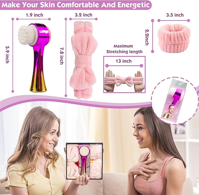 Facial Cleansing Brush 2 in 1Double-Sided Facial Cleaning Brush with Soft Bristles for Deep Pore Exfoliation, Wash Makeup, Massaging (Gold&Pink 5PCS)