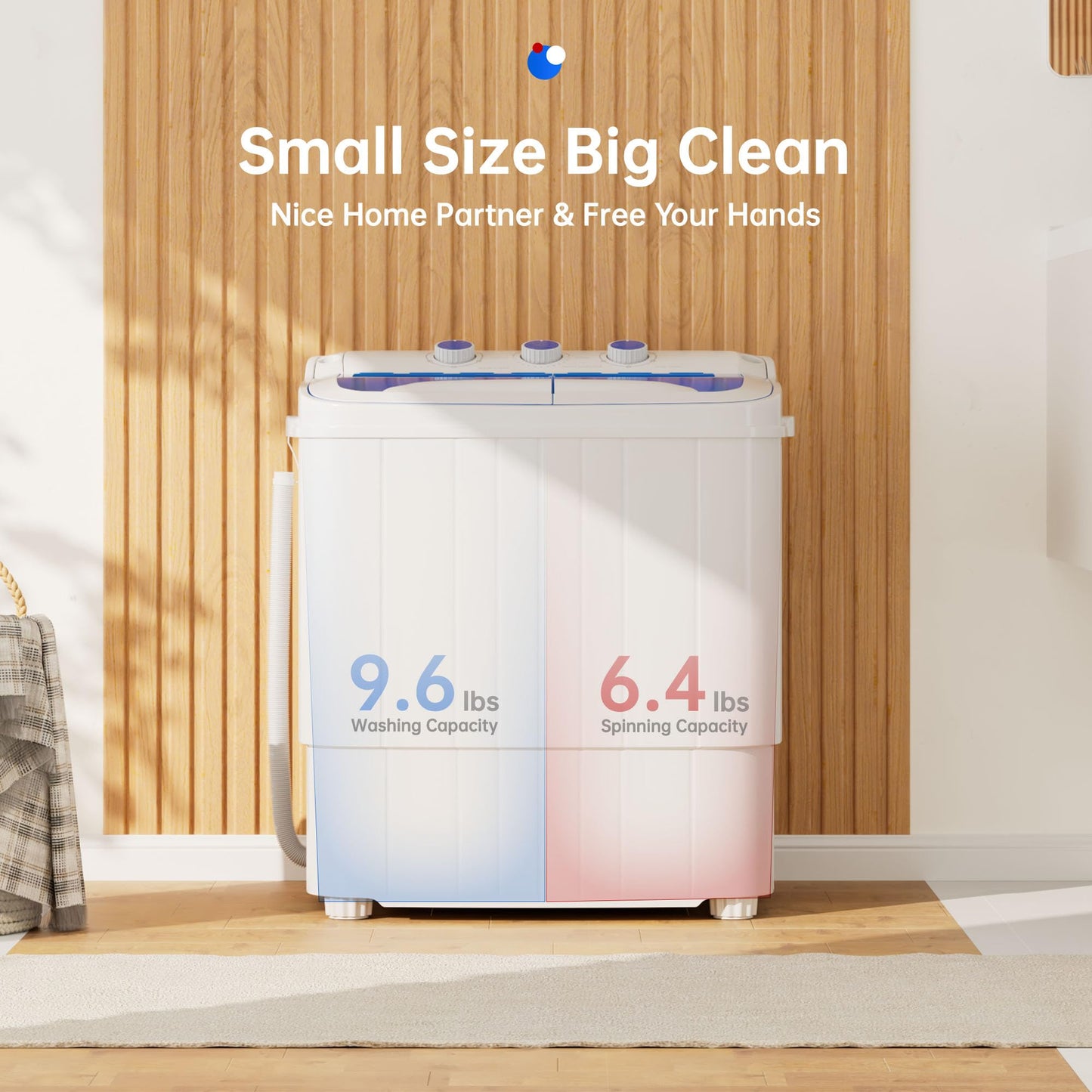 Superday Portable Washing Machine with Longer Hose, 16 Lbs Compact Mini Washer and Dryer Combo,Twin Tub Washing Machine Laundry Compact Washer spinner Combo for Apartments RVs and Dorms(Blue)