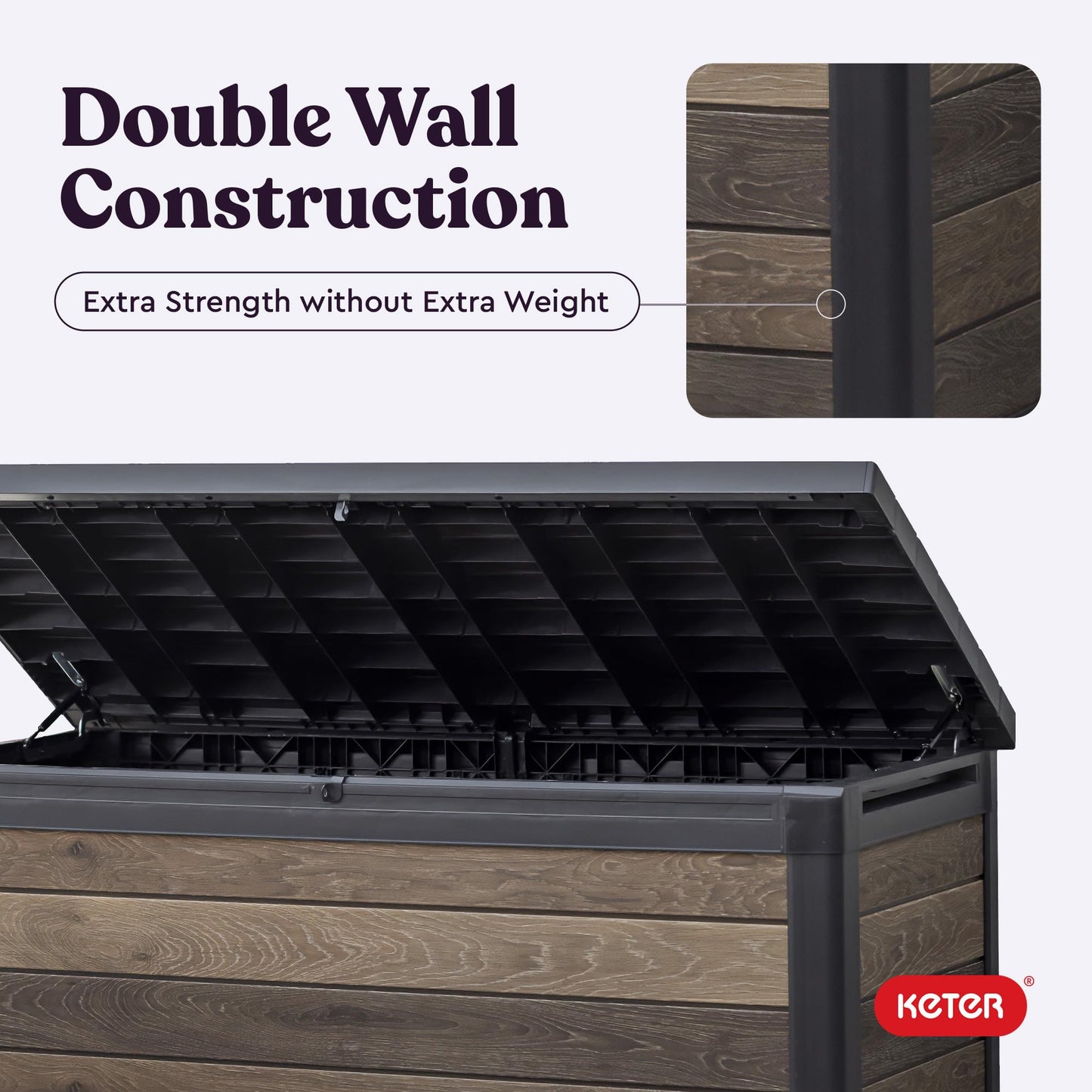 Keter Signature Collection 150 Gallon Resin Deck Box Organization and Storage Box for Patio Outdoor Cushions, Throw Pillows, Garden Tools and Pool Supplies, Walnut