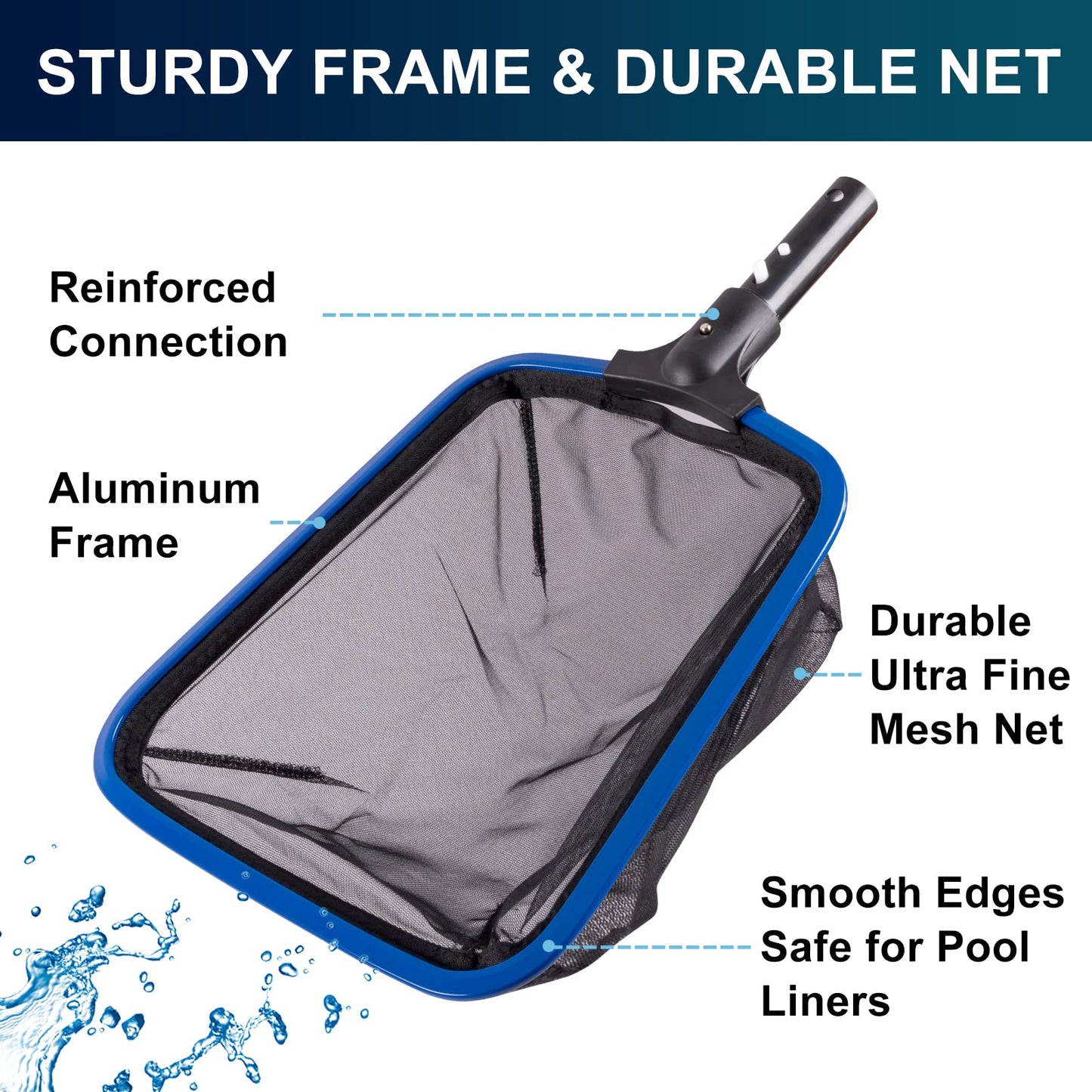 POOLAZA Ultra Fine Mesh Pool Skimmer Net with Aluminum Frame, Aluminum Pool Net for Cleaning Efficiently, Durable Pool Skimmer Net Fine Mesh Ideal for Fine Debris Removal, Fine Mesh Pool Net Skimmer