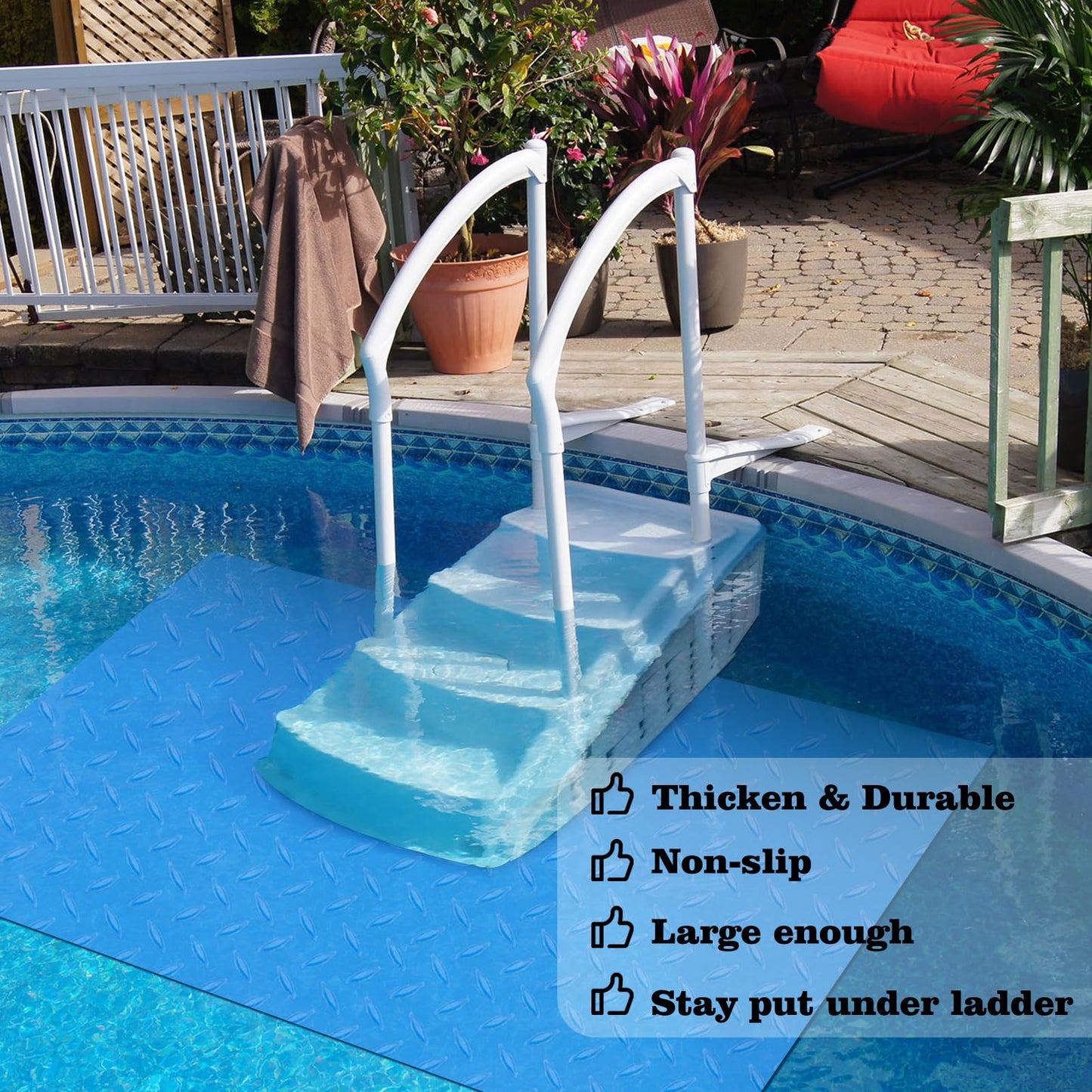45x60 inches Swimming Pool Ladder Mat Protective Swimming Pool Step Pad for Above Ground Swimming Pool Ladder Pad Vinyl Non-Slip Pool Liner
