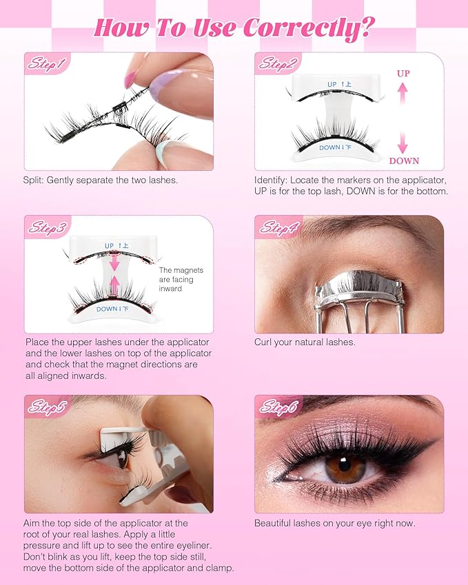 EMEDA Magnetic Eyelashes Natural Look No Glue Reusable Magnetic Lashes with Applicator, Faux Mink Lashes Lightweight & Comfortable for Women Sensitive Eyes Daily Makeup with Mirror Case (25)