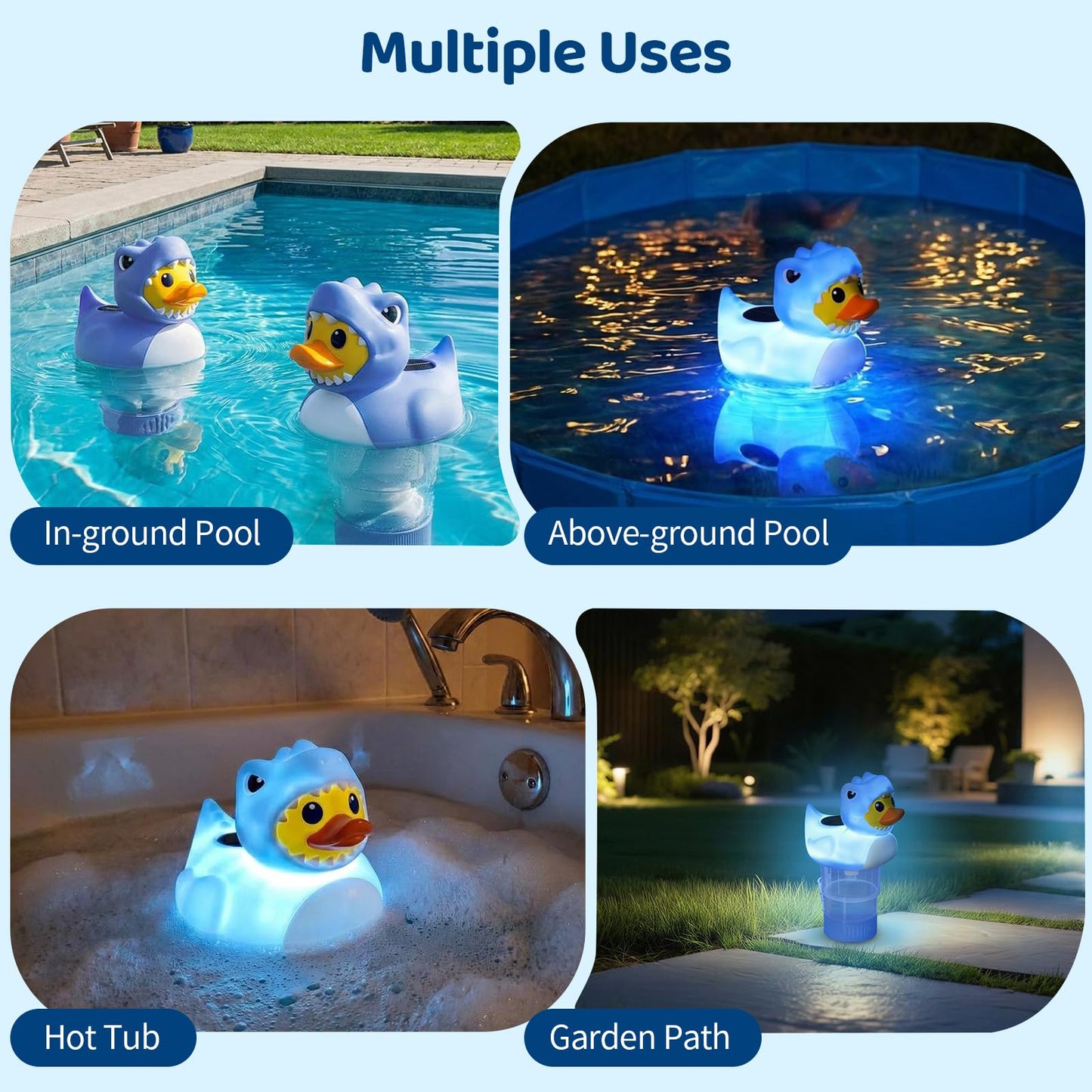 Housolution Solar Pool Chlorine Floater, Floating Chlorine Dispenser with Light, Fits 4x3in Tablets, Adjustable Release, Easy Opening & Anti-Sinking, Tablet Floater for Pool Hot Tub SPA, Duck
