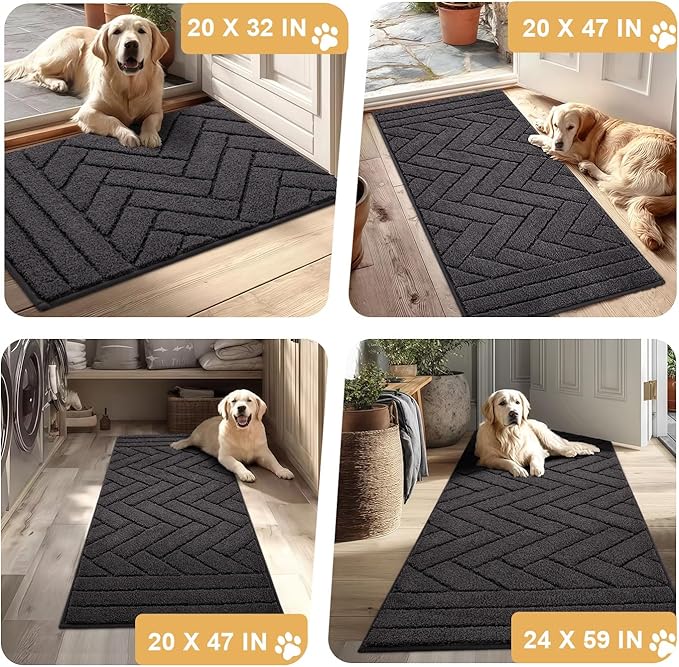 Tindbea Dog Mat for Muddy Paws,Absorbs Moisture Dirt Non-Slip Washable Mud Mat for Dogs,Soft Rubber Backing Front Inside Pet Rug for Entryway, Mud Dog Paws, Patio(20"x31.5",Charcoal)