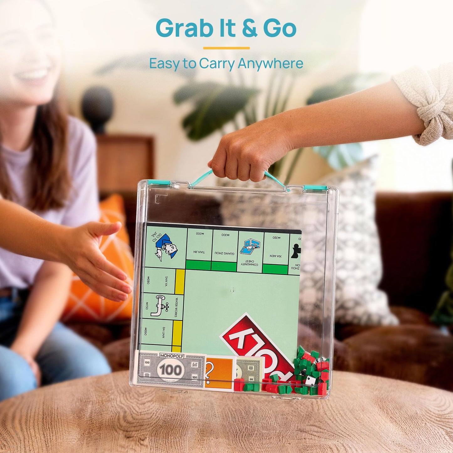 Vtopmart 3 Pack Board Game Storage with Handle and Snap-Tight Latch Lid, Craft Organizer Box Fit 12" x 12" Papers, Stackable Clear Storage Box for Art Supply Storage, Paper Storage, Puzzle Storage