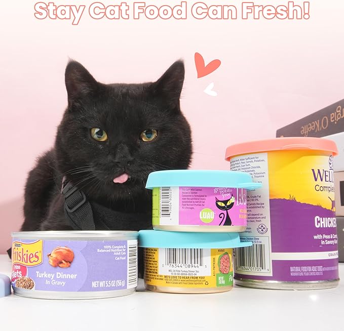 2.5''(2 Packs) + 3.0''(2 Packs) + 3.5''(2 PCs) Silicone Canned Food Can Lids, Pet Food Can Covers, Airtight and Reusable, Dishwasher Safe (Variety 6 PCs)