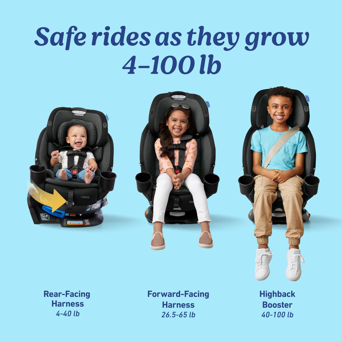 Graco Turn2Me 3-in-1 Rotating Convertible Car Seat, Brighton, Rear-Facing Rotation Only, Forward-Facing Mode, Highback Booster Up to 100 lbs, Adjustable Headrest & Harness, Steel Reinforced Frame
