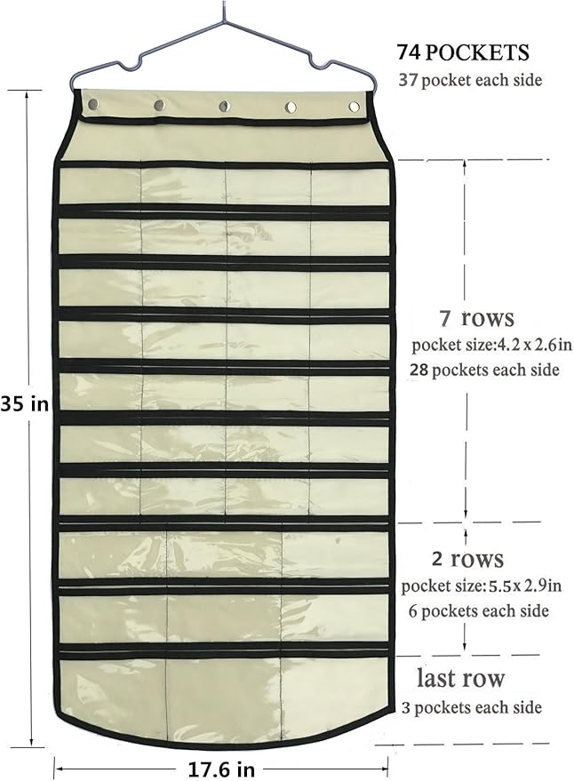 BB Brotrade Hanging Jewelry Organizer,Accessories Organizer,74 Pocket Organizer for Holding Jewelries (Beige-74 Pocket)