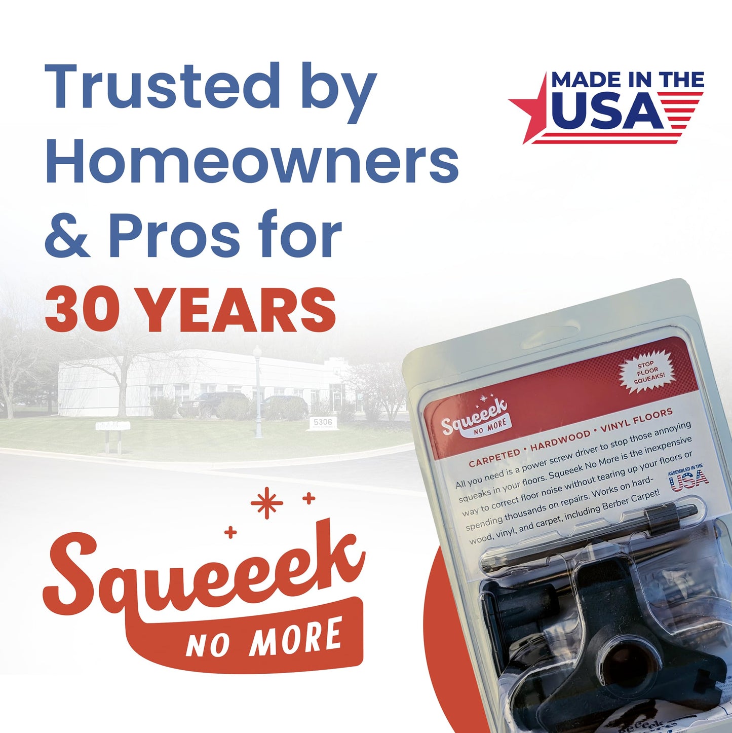 SQUEEEK NO MORE Squeaky Floor Repair Kit for Hardwood, Carpet, Vinyl & Linoleum – Complete Floor Squeak Repair Kit Includes Joist Finder Drill Bits, Tripod Fixture and 50 Counter-snap Screws