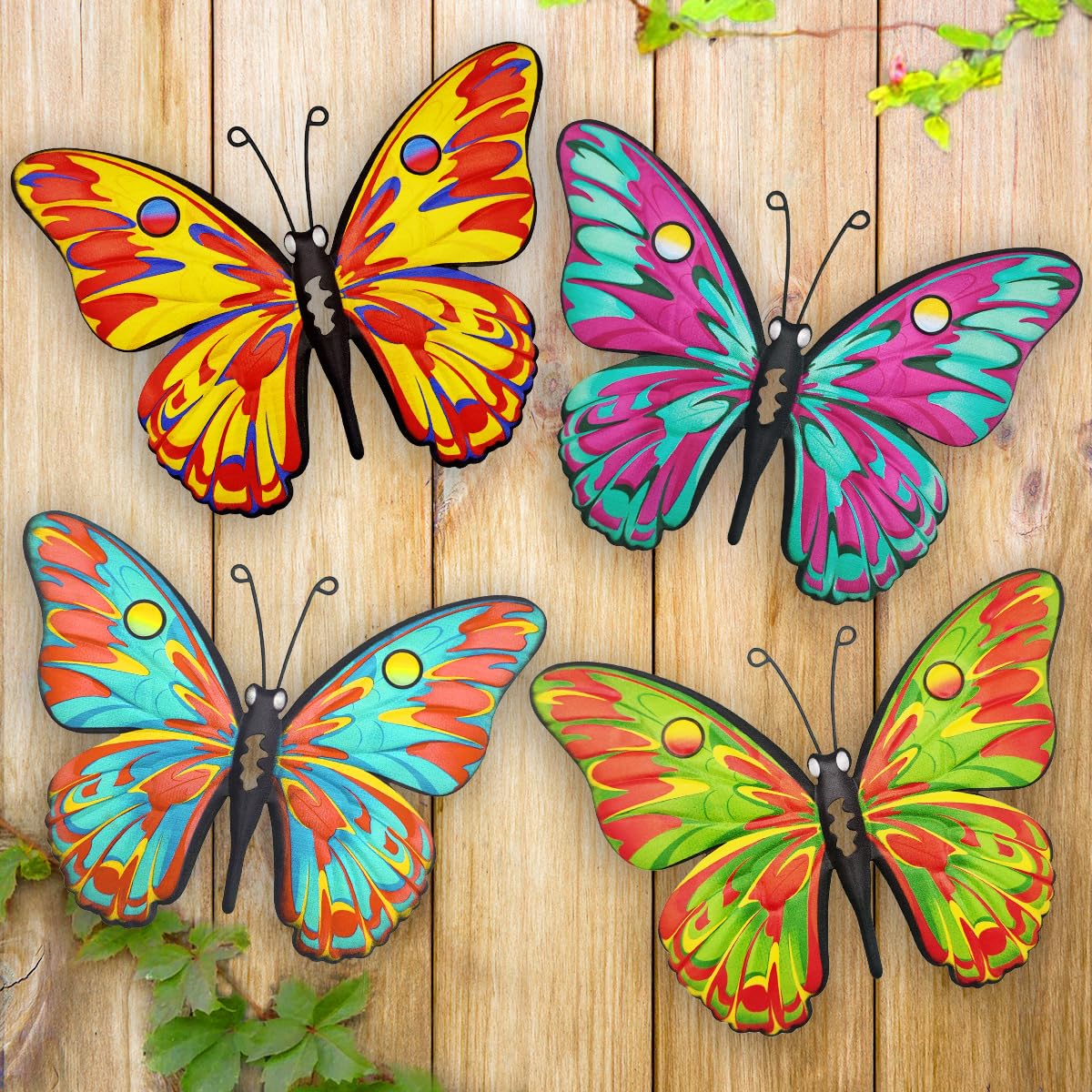 Daogtc Metal Butterfly Wall Decor - 9.6" Outdoor Fence Wall Art Decor, Hanging Decorations for Garden Yard Living Room Bedroom Patio Balcony(4 Pack)