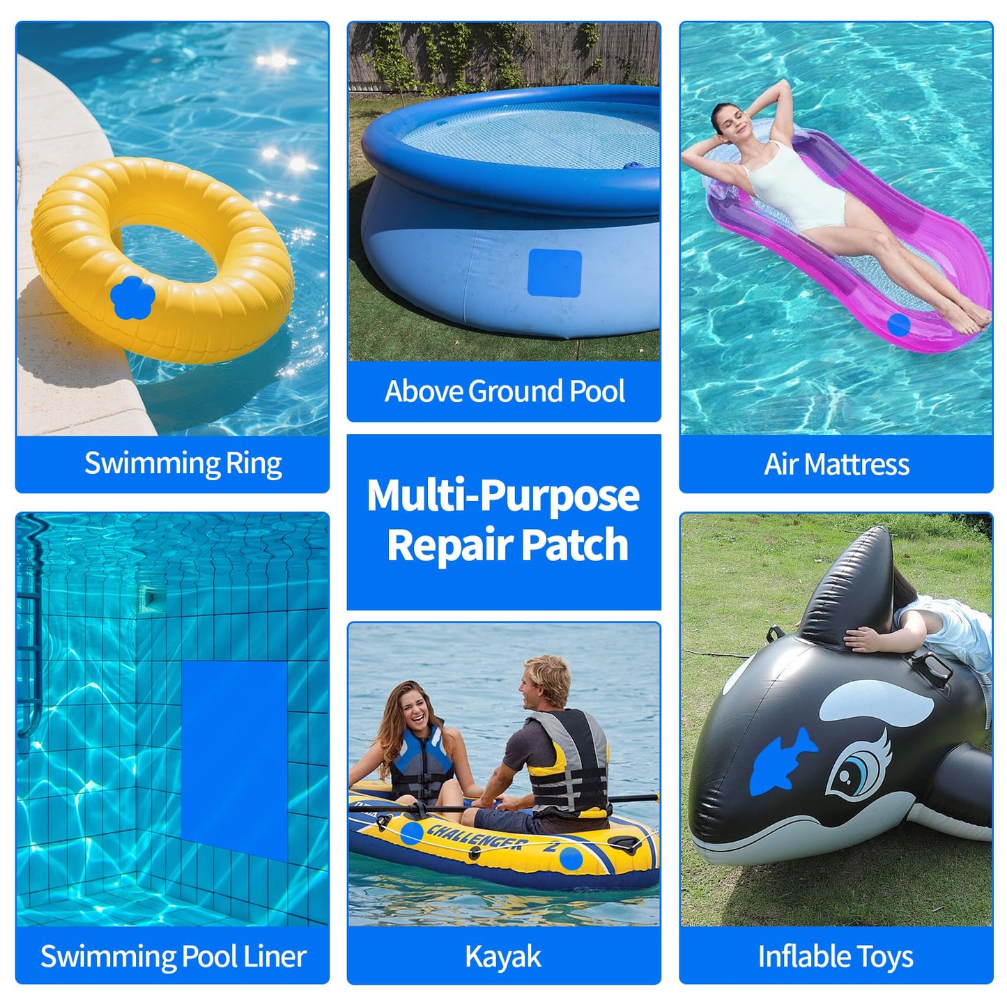 Extra Large Pool Patch Repair Kit, 4ft x 2.8ft TPU Heavy Duty Vinyl Pool Liner Patch for Above Ground Pools Underwater Self-Adhesive Inflatable Floats Bounce Houses Tents Air Mattress Blue