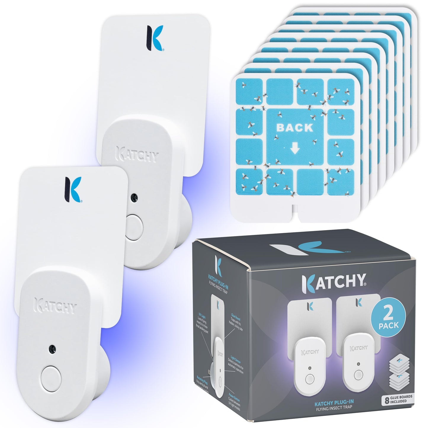 Katchy Plug-in Fly Trap Indoor â Blue Light Bug Catcher for Mosquito, Gnat, Fruit Fly & Small Moth â Chemical-Free & Eco-Friendly â All Indoor Areas: Kitchen, Living Room & Plants (2 Pack)