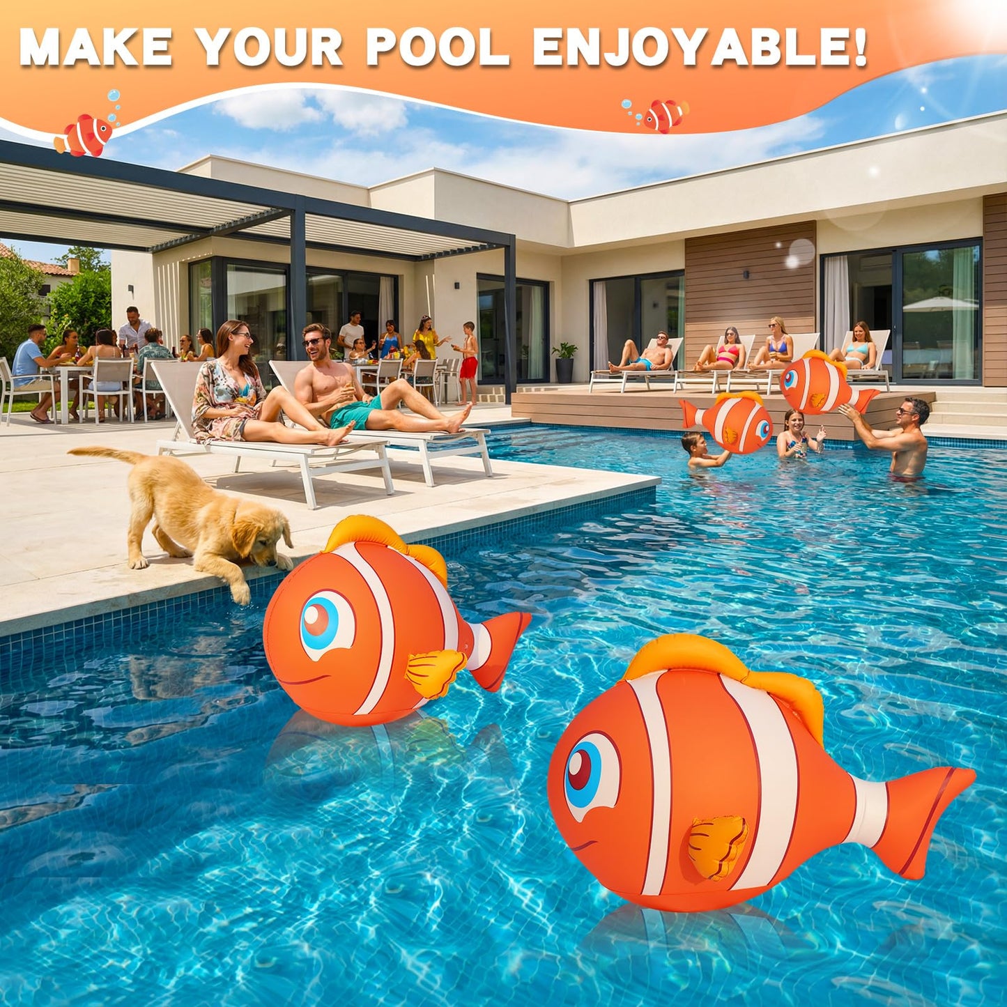 Cootway Floating Pool Lights Solar Powered, 16'' Inflatable Waterproof Clownfish Solar Pool Lights that Float, Auto On/Off LED Floating Lights for Pool Garden Backyard Outdoor Decoration - (2 Piece)
