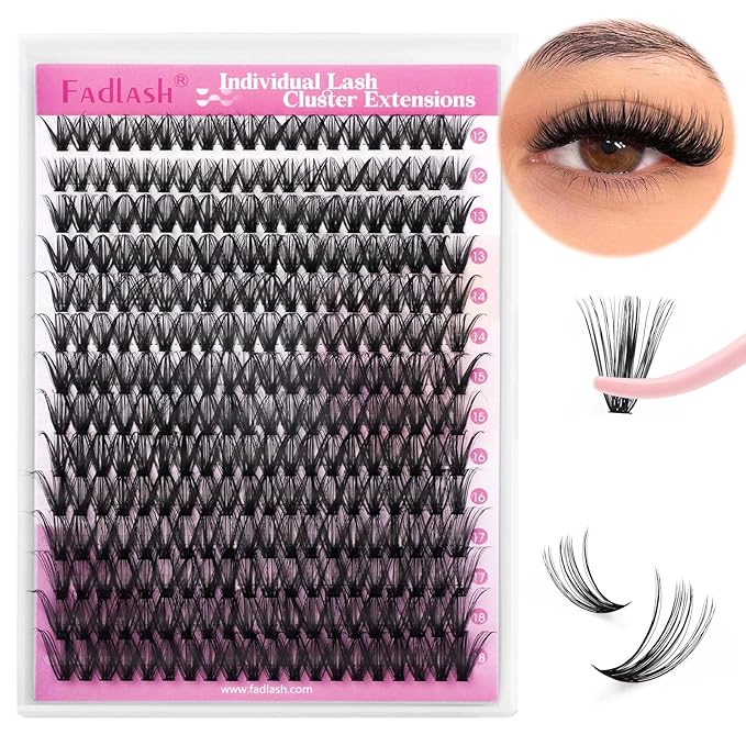 FADLASH DIY Lash Clusters Individual Eyeslash Extension Wispy Natural Look Eyelash Clusters D Curl Reusable Fluffy Eyelash Self Application at Home (40D-0.07D-12-18MIX)