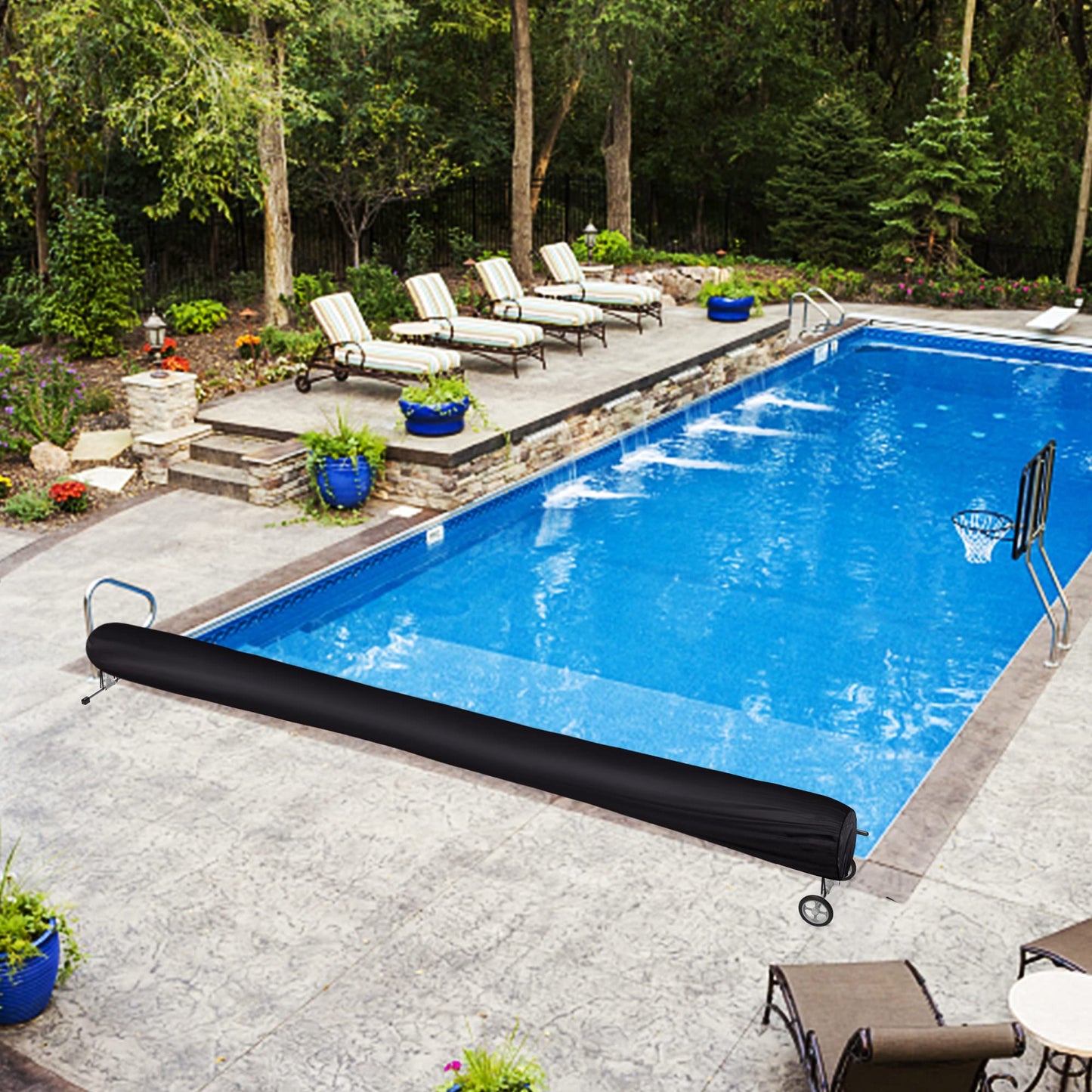 Tlswshsy Swimming Pool Solar Reel Cover, 18FT Pool Solar Protective Blanket Reel Cover, Waterproof Winter Reel Blanket Covers for Inground Pools