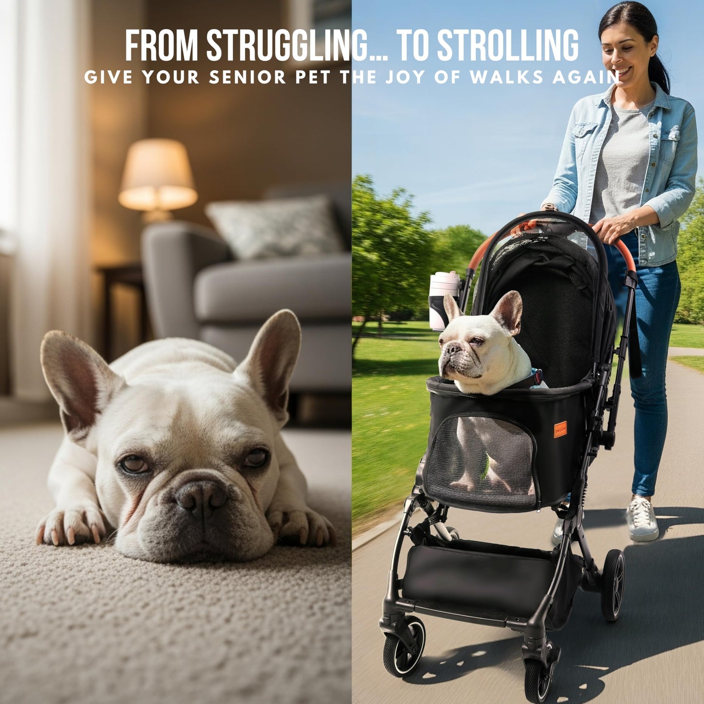 Bicystar Pet Stroller for Small Medium Dogs Cats Up to 45 lbs, Travel Lite Collapsible, All Terrain 4 Wheels for Jogging, Running, Grey