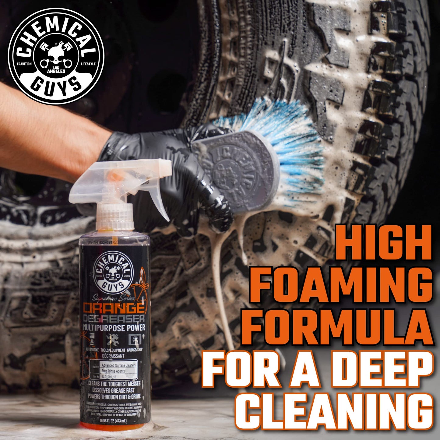 Chemical Guys Orange Degreaser 16 oz - with Professional Grade Microfiber Towel - Heavy Duty Cleaning Kit for Engines, Wheels, Tires, & More - Powerful Citrus Formula Removes Grease & Grime