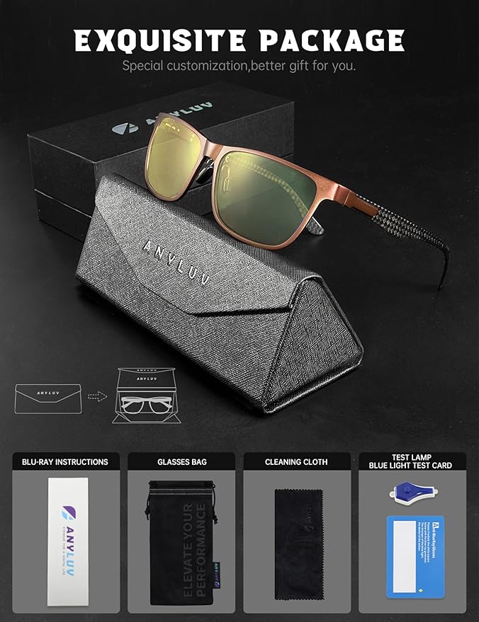 ANYLUV Carbon Fiber Reading Glasses for Men Women, Blue Light Blocking Computer Readers, Anti Glare Spring Hinge