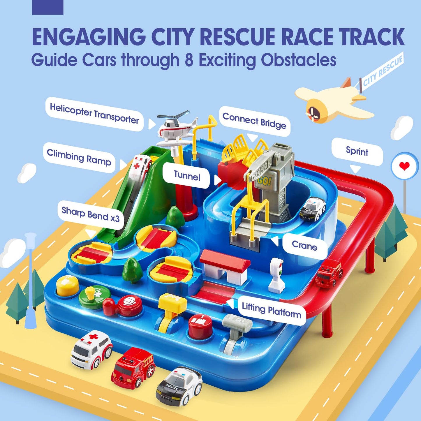 Toys for 3 Year Old Boys - Stem Kids Toys 3-5, Large Race Track, 3 Year Old Boy Gift, Car Playset for 4 Year Boy Birthday Gift, Montessori, Thinking, Motor Skill, Educational Christmas Grandkids Gifts