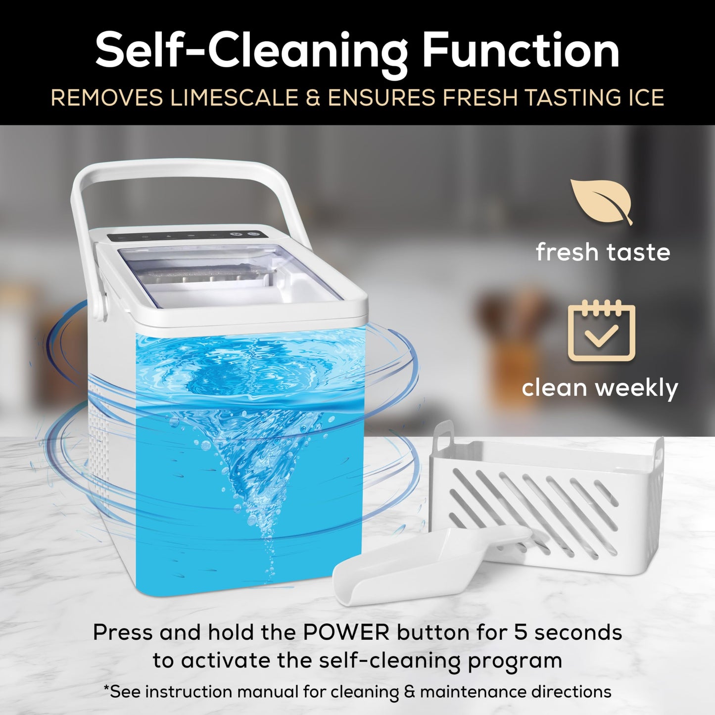Igloo Automatic Ice Maker, Self- Cleaning, Countertop Size, 26 Pounds in 24 Hours, 9 Large or Small Ice Cubes in 7 Minutes, LED Control Panel, Scoop Included, Perfect for Water Bottles, Mixed Drinks