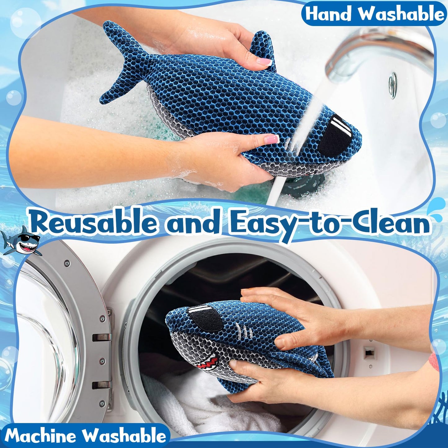 ZYIDBNG Shark Hot Tub Scum Absorber Reusable Washable Hot Tub Sponge Scum Absorber for Spa Hot Tub Oil Scum Absorber Spa Accessories for Adults (2 Pack, Shark)
