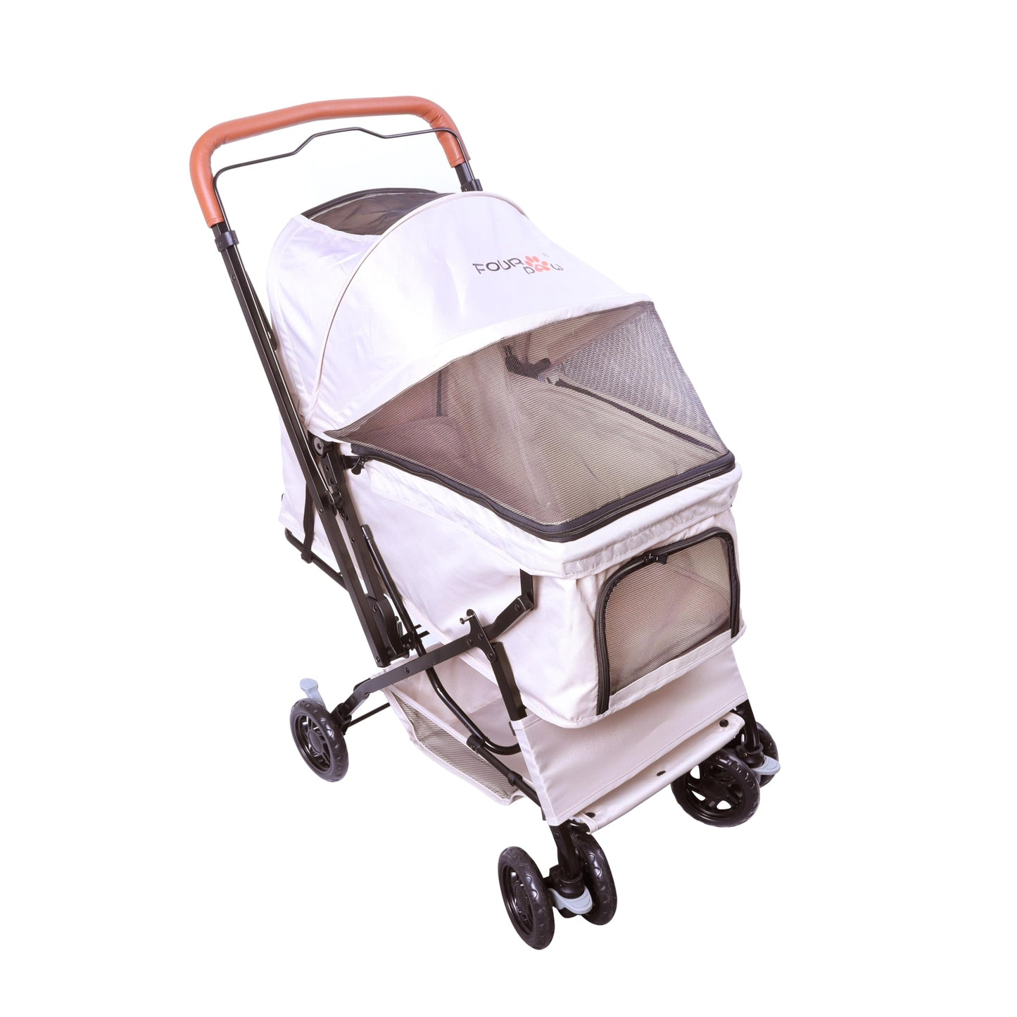 FOURPAW Reversible Pet Stroller (4 Wheels for Cats and Dogs) for Small and Medium Pets up to 33 lbs.Khaki