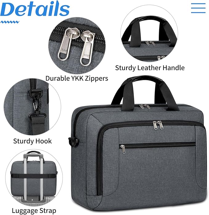 Laptop Bag 15.6 Inch Laptop Briefcase Computer Bag for Men Women Waterproof Business Office Work Large Laptop Case 15.6 Inch Adjustable Shoulder Messenger Bag Grey