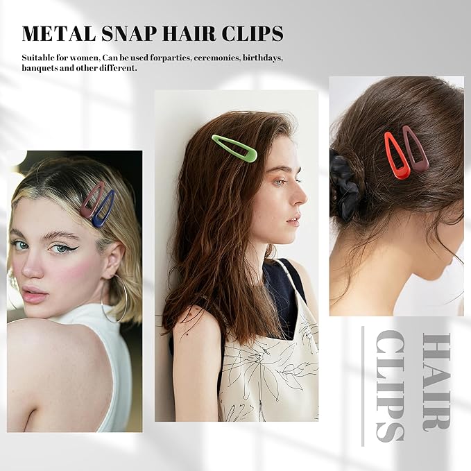 20 PCS Metal Snap Hair Clips Water Drop No Slip Barrettes for Women Bright Small Hair Clips For Thick And Thin Fine Hair,Green Red Brown Yellow Dark Blue,1.97 x 0.5 In.