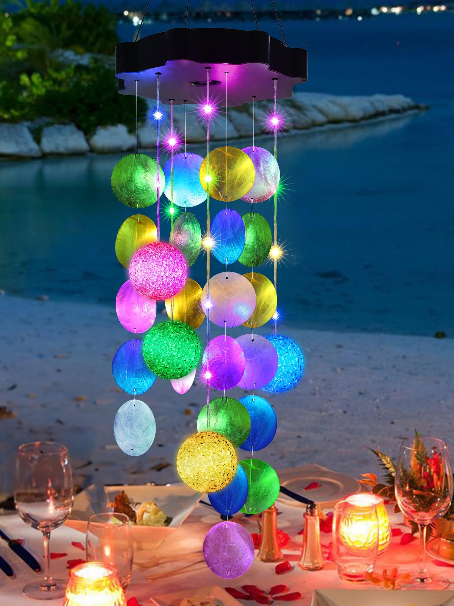 Toodour Solar Wind Chimes for Outside, Hanging Pastel Lights with 2 Modes, Shells Light Gifts for Mom Grandma Wife, LED Outside Decorative Mobile Lights for Garden Yard Patio Decorations(Pastel)