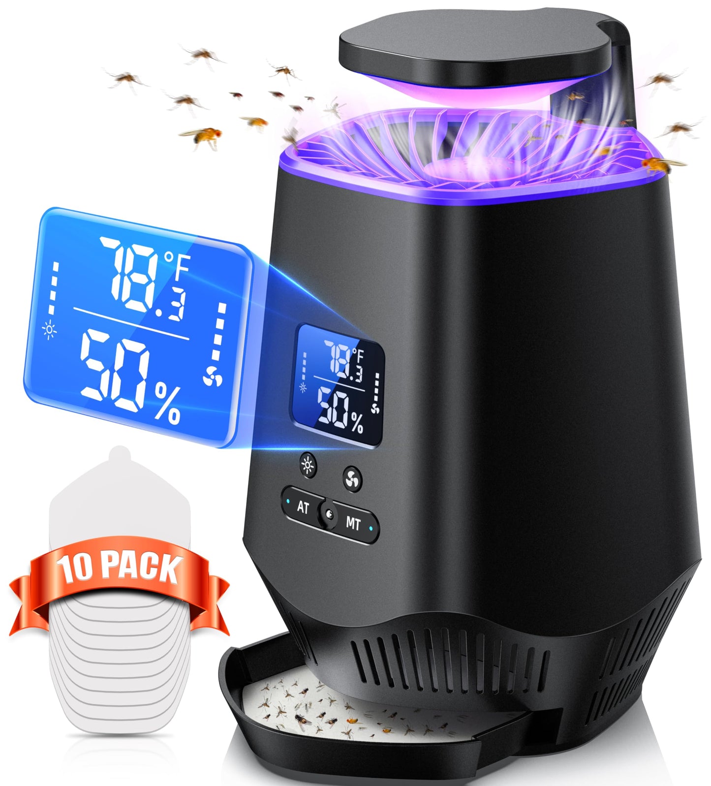 Fooxem Fruit Fly Traps for Indoors, Smart Fly Trap Indoor Bug Zapper Gnat Traps for House Indoor with Temperature and Humidity Sensor, 10PCS Sticky Boards Black 01
