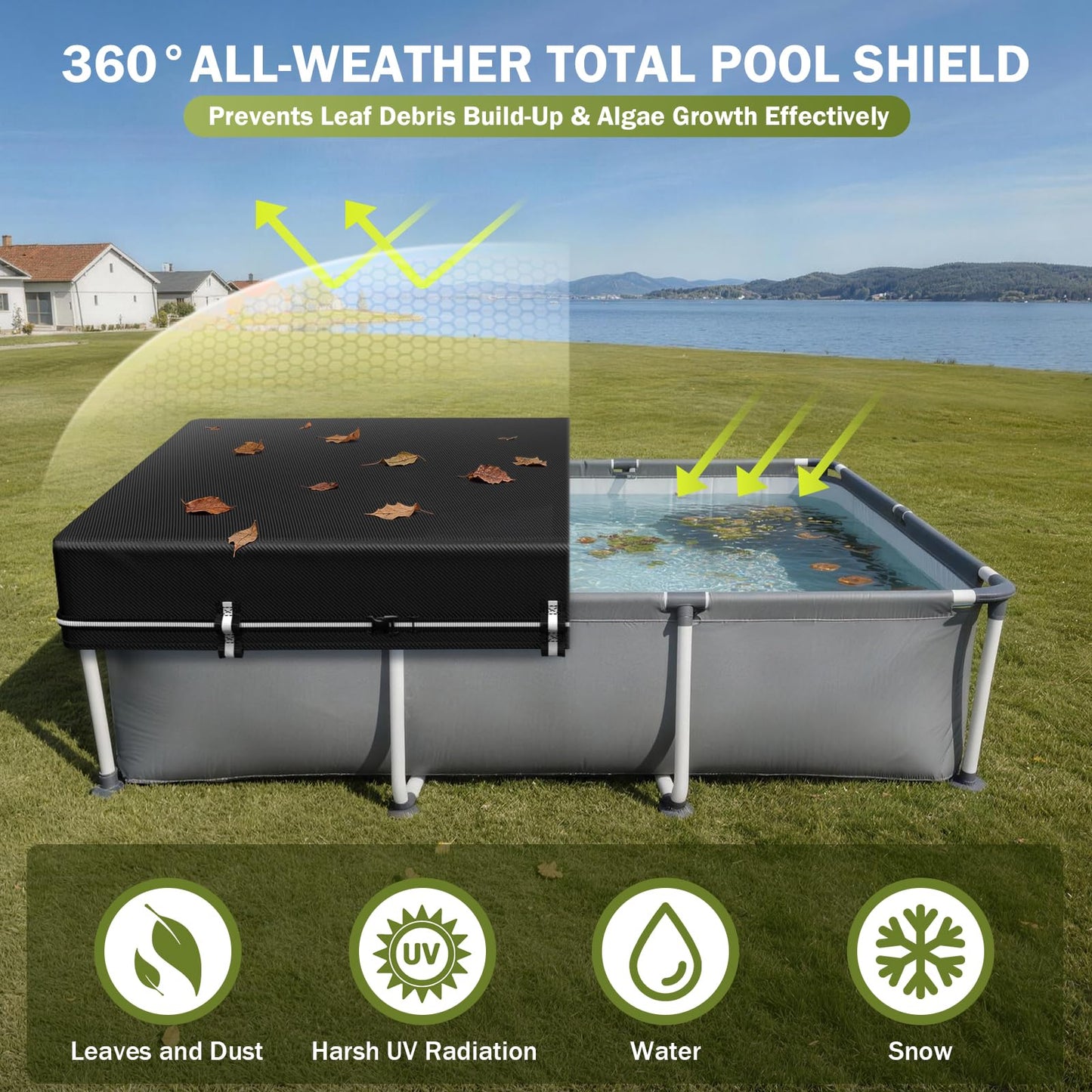 7x10Ft Rectangular Pool Cover, Swimming Pool Cover for Above Ground Pool, Solar Cover Including Full-Circle Windproof Buckle, Winter Cover Ideal for Waterproof and Dustproof