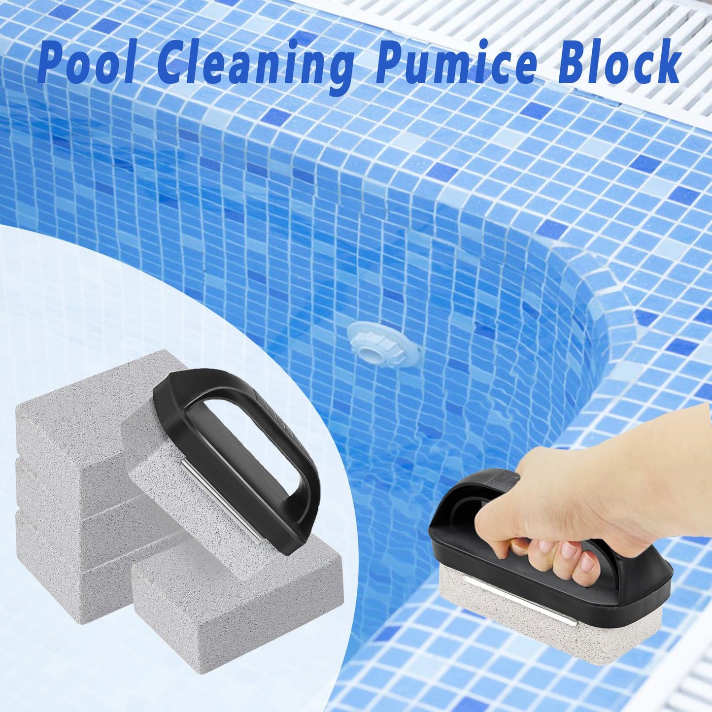 Nilioerup 5 Pcs Pools Pumice Stone, Pool Cleaning Pumice Block with Handle, Pools Tile Cleaner Pumice Stone Remove Stains Cleaning Stone for Swimming Pool, Spa, Bathroom, Kitchen (5 Pcs)