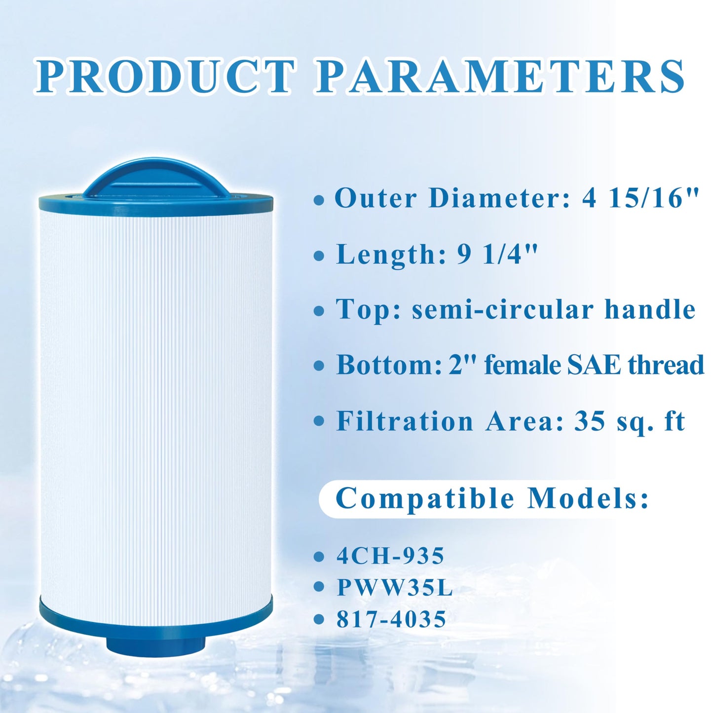 Chryseos Spa Filter Compatible with 4CH-935, PWW35L, Waterway 35 SF, SD-01235, PDC580-AFS, X268554, X268535, 817-4035, FC-0170, 2 Pack