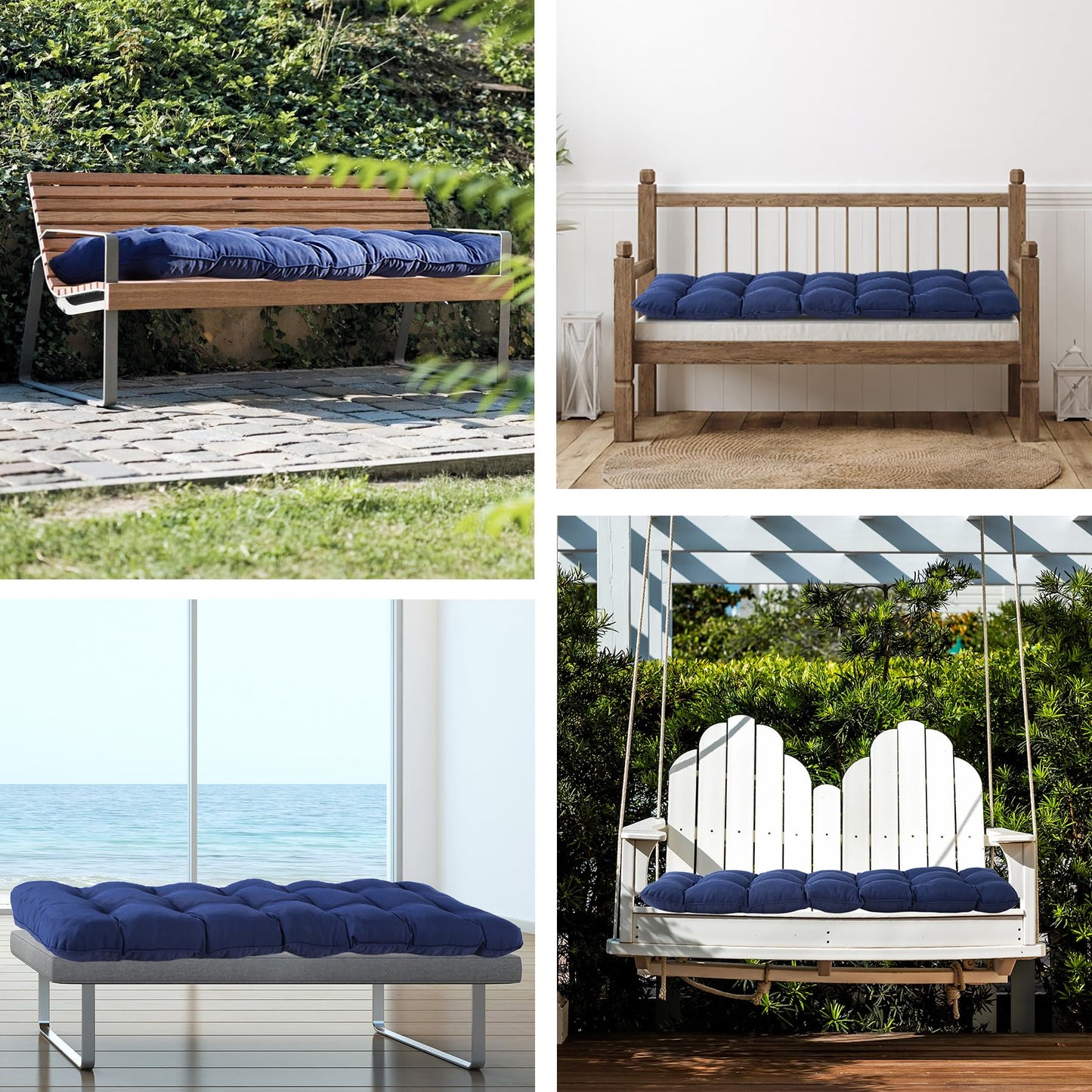 IPYNBAP Outdoor Bench Cushion, 48x18x5 Inch, Waterproof Bench Cushion for Outdoor/Indoor Furniture, Tufted Patio Bench Seat Cushion, Fade Resistant Outdoor Cushions for Porch Swing Couch, Navy Blue