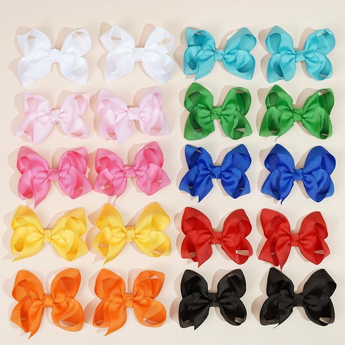 20PCS 3 Inch Hair Bows for Girls Grosgrain Ribbon Toddler Hair Accessories with Alligator Clips for Toddlers Baby Girls Kids Teens in Pairs