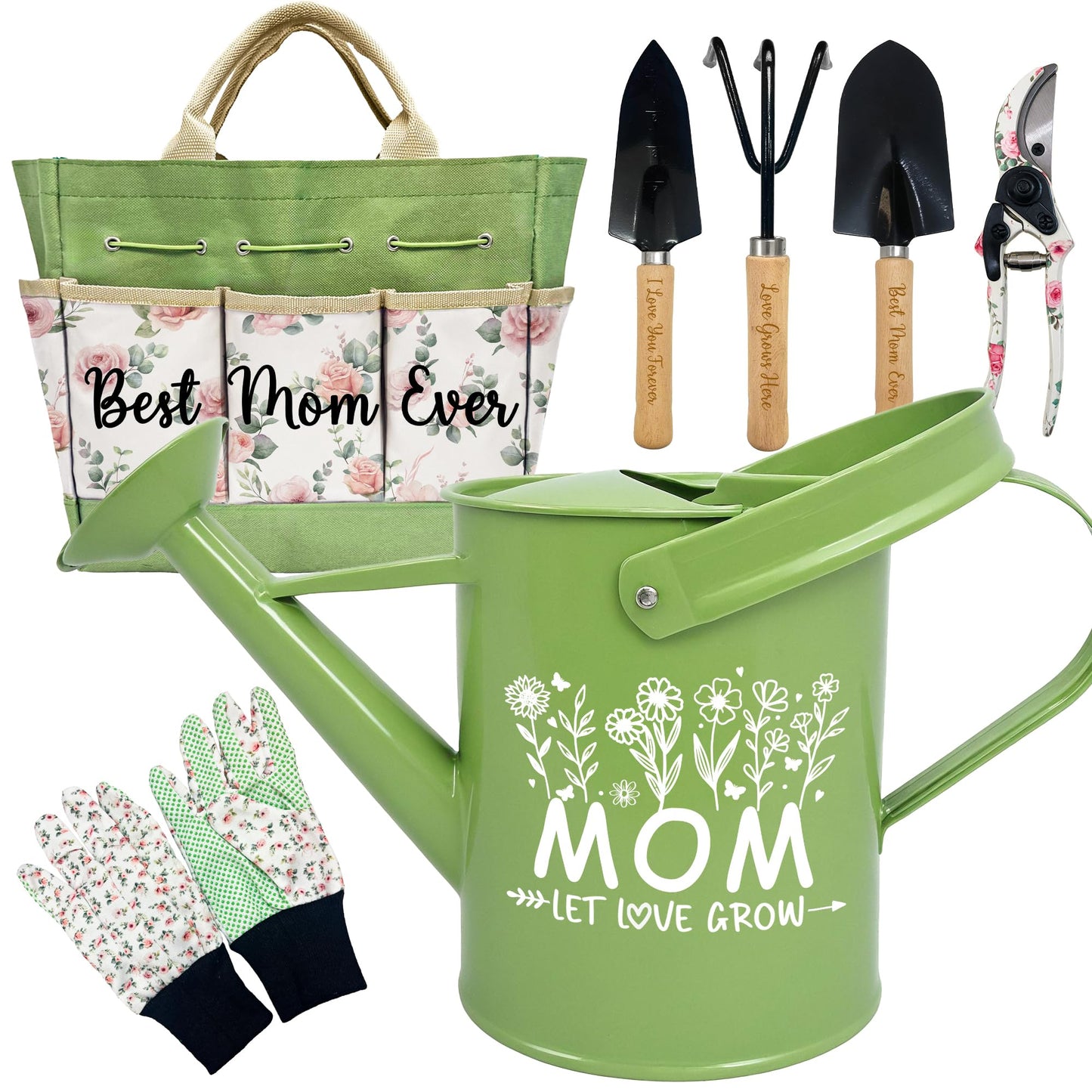 Gifts for Mom Mothers Day, Mom Birthday Gifts from Daughters Floral Gardening Tools and Durable Garden Tools Organizer Tote, Ideal Gardening Gift for Women Plant Lover Present
