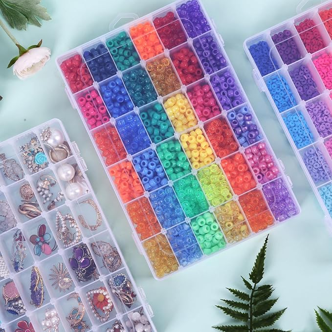 OUTUXED 8 Pack 36 Grids Clear Plastic Storage Boxes with Adjustable Dividers, Beads Storage Containers, Jewelry and DIY Crafts Organization, Screw & Hardware Sorting with 10 Label Stickers