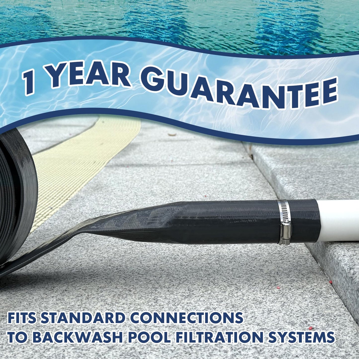 Sepetrel Pool Backwash Hose 1.5 Inch x 100 Feet | Heavy Duty Burst Resistant & Weatherproo Lay Flat Discharge Hose for Pool Sand Filter, Sump Pump, Inground & Above Ground Pools,Includes 2 Clamps