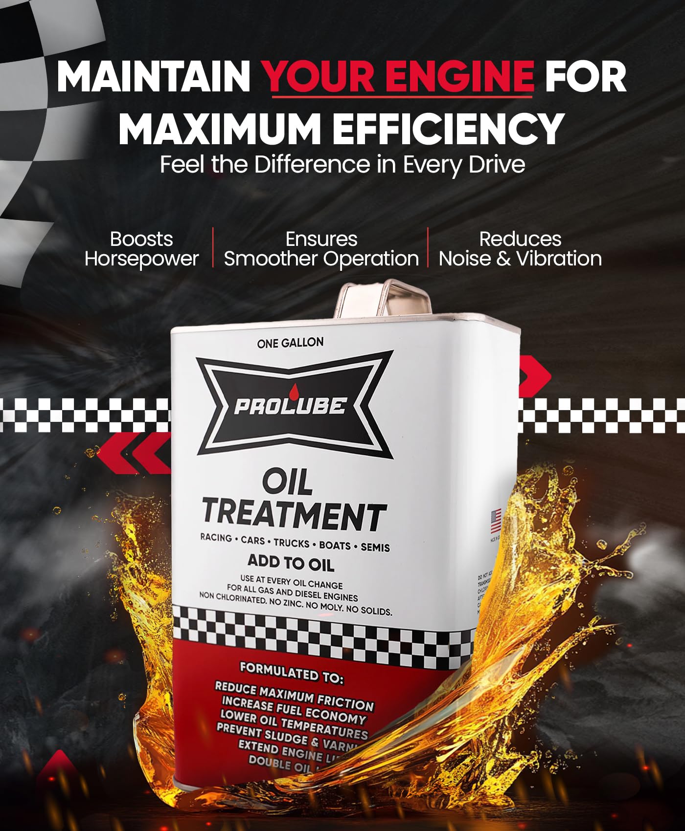 Prolube Oil Treatment - Engine Oil Additive for Gas & Diesel Engines - Reduces Wear, Noise, Vibration - Boosts Fuel Economy & Horsepower - Works on Transmissions & Differentials (1Gallon)