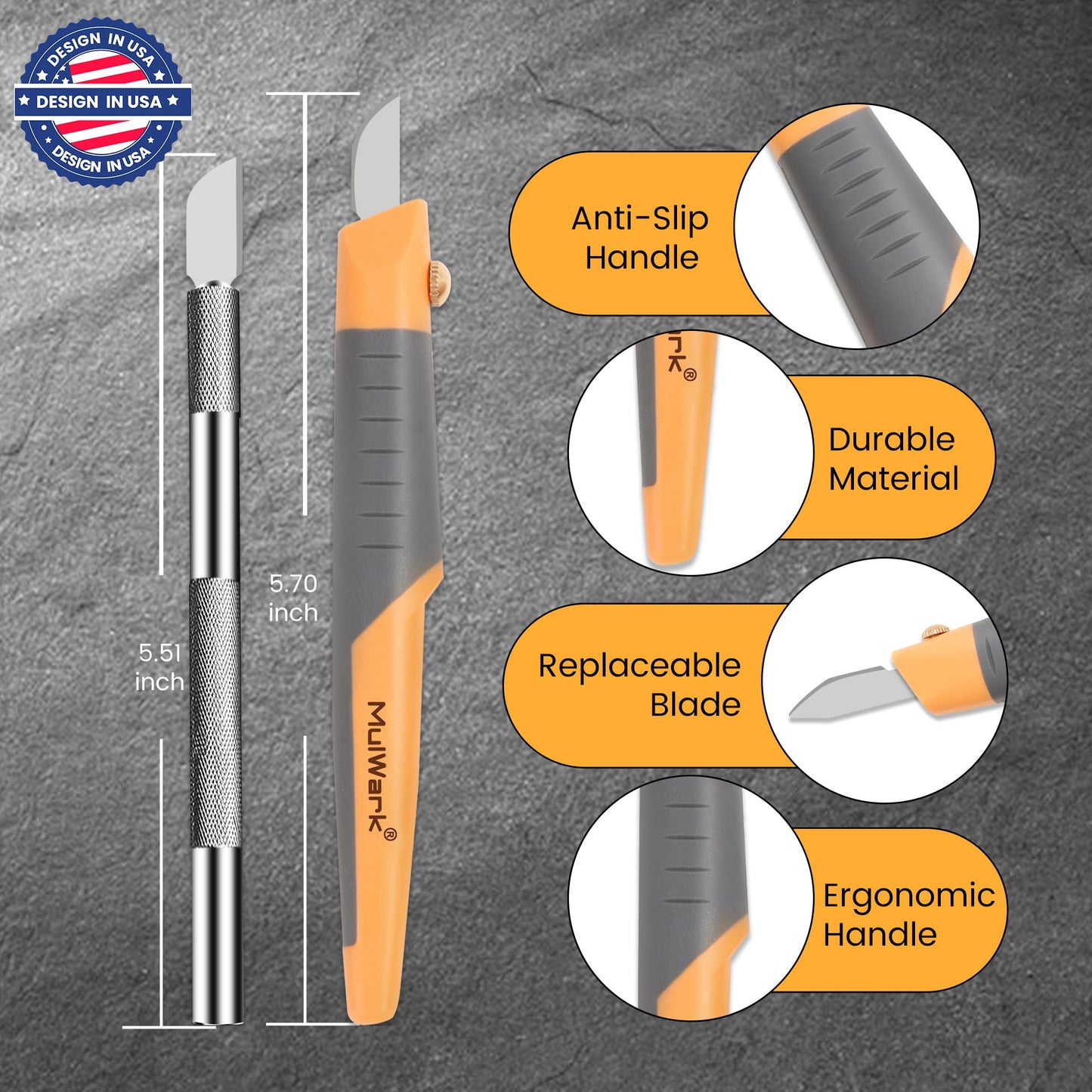 MulWark 32-Piece Precision Hobby Knife Set - Exacto Knife Set For Modeling - Craft Knife Handle Customized With Chiseling, Stencil Edge And Fine Point Blades With Sharpening Stone And Steel Ruler