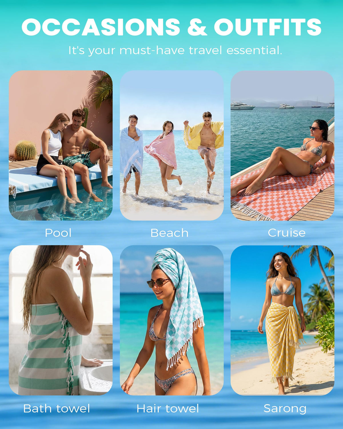 2 Packs Checkered Plaid Turkish Beach Towel Beach Blanket Sandproof Fast Drying Extra Large Match Tote Bag Lounge Chair Umbrella Tent Dress Toy Canopy Outfits Cart Sandal Shoes Games Shirts Pants