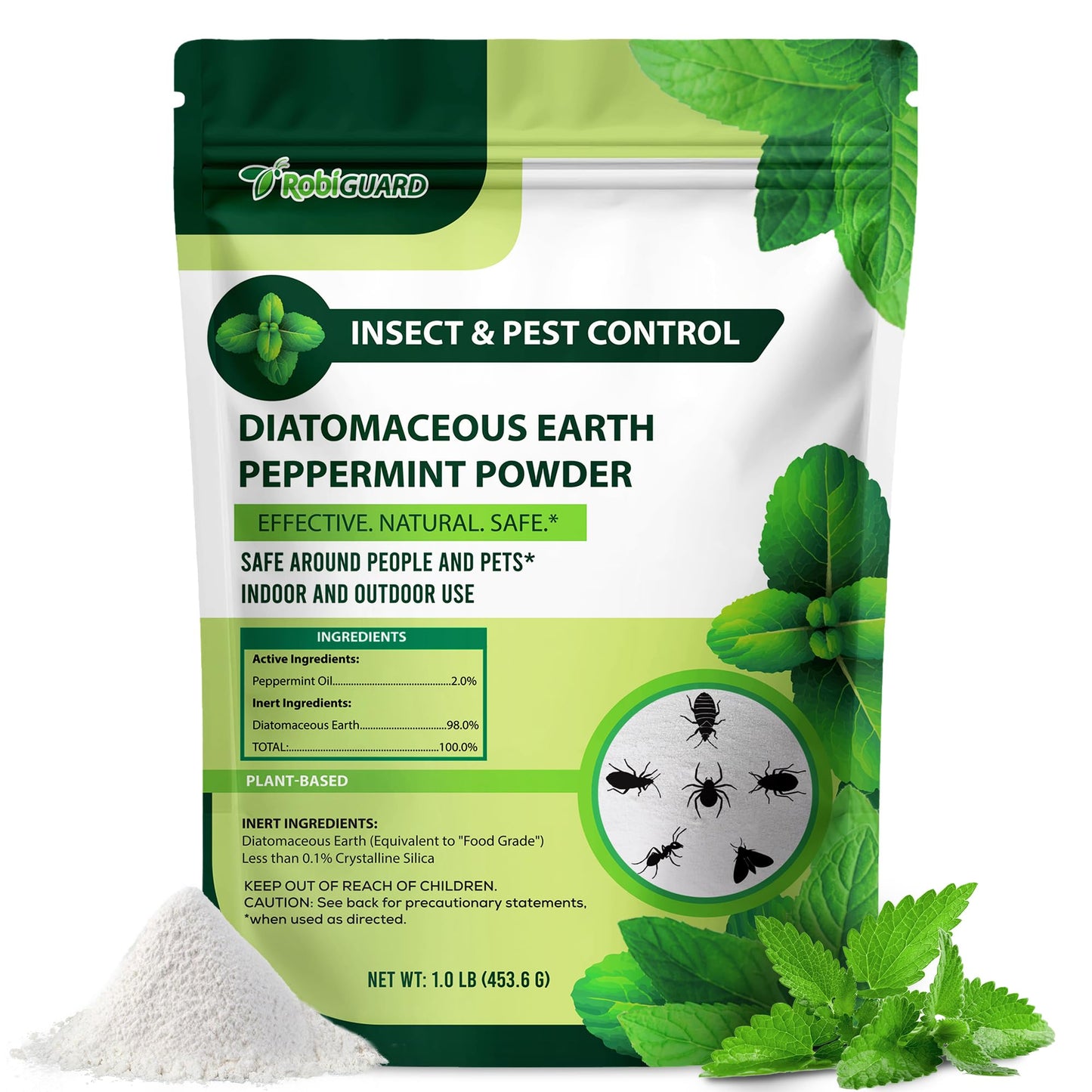 Diatomaceous Earth Food Grade & Peppermint Powder for Crawling Insect and Pest Control â 1 lb