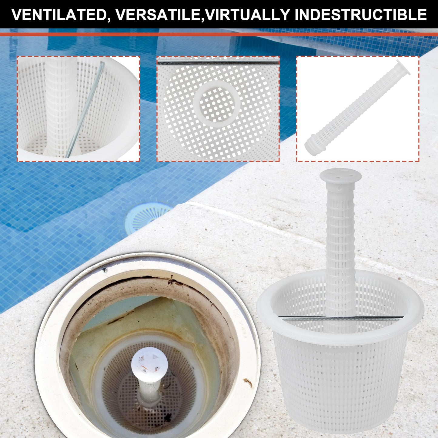 JODDMTTY SP-HP Pool Skimmer Baskets for Inground Pools,Skimmer Basket for Hayward Skimmer SP1070, Pacfab, Jacuzzi Deckmate, SwimQuip, and American Products Skimmers,with Tower and Handle