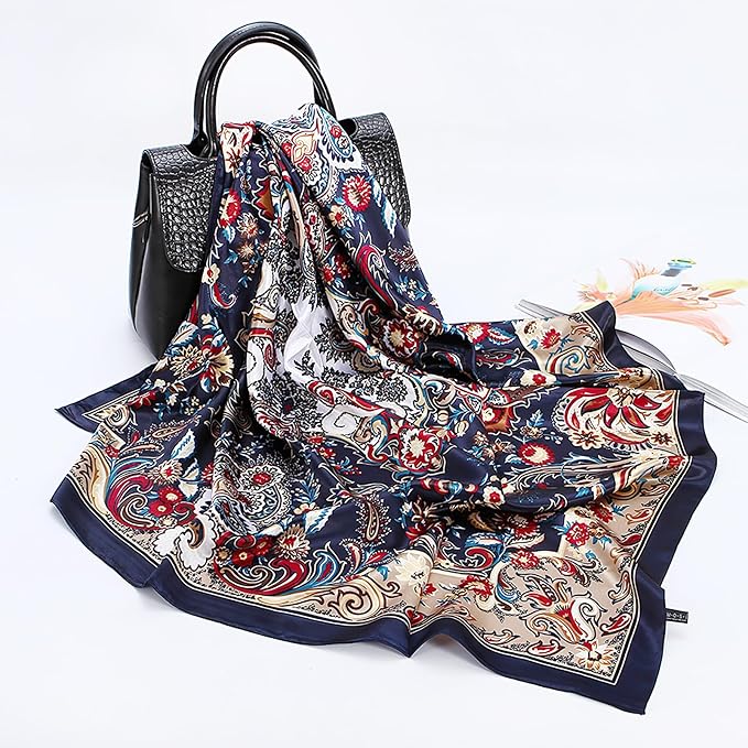 vimate 35" Square Silk Like Head Scarf - Women's Fashion Satin Scarf Bandana for Hair Wrapping at Night.