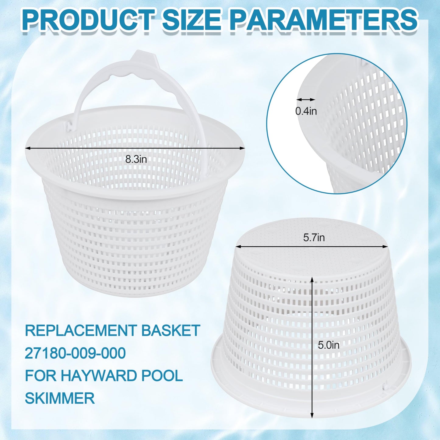 8'' Durable Custom Molded Replacement Inground Pool Skimmer Basket 27180-009-000, Perfect Fit for Hayward Skimmers B-9 B9 U-3 SPX1070E